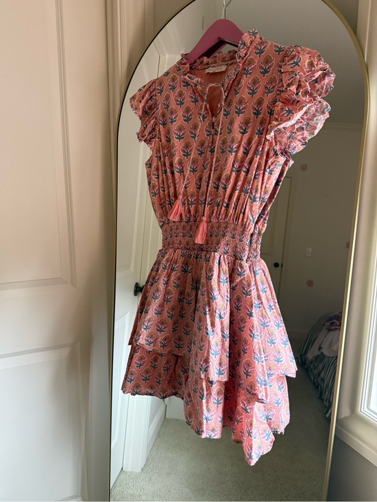 Marea Dresses & Skirts - Women’s Marea Pink Floral Short Sleeve Mini Smocked Waist Ruffle Dress